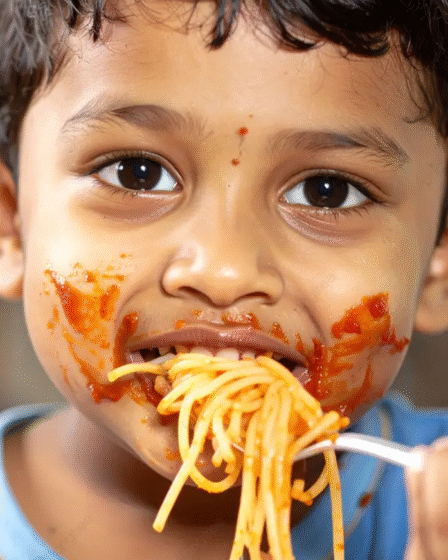 niño comiendo pasta